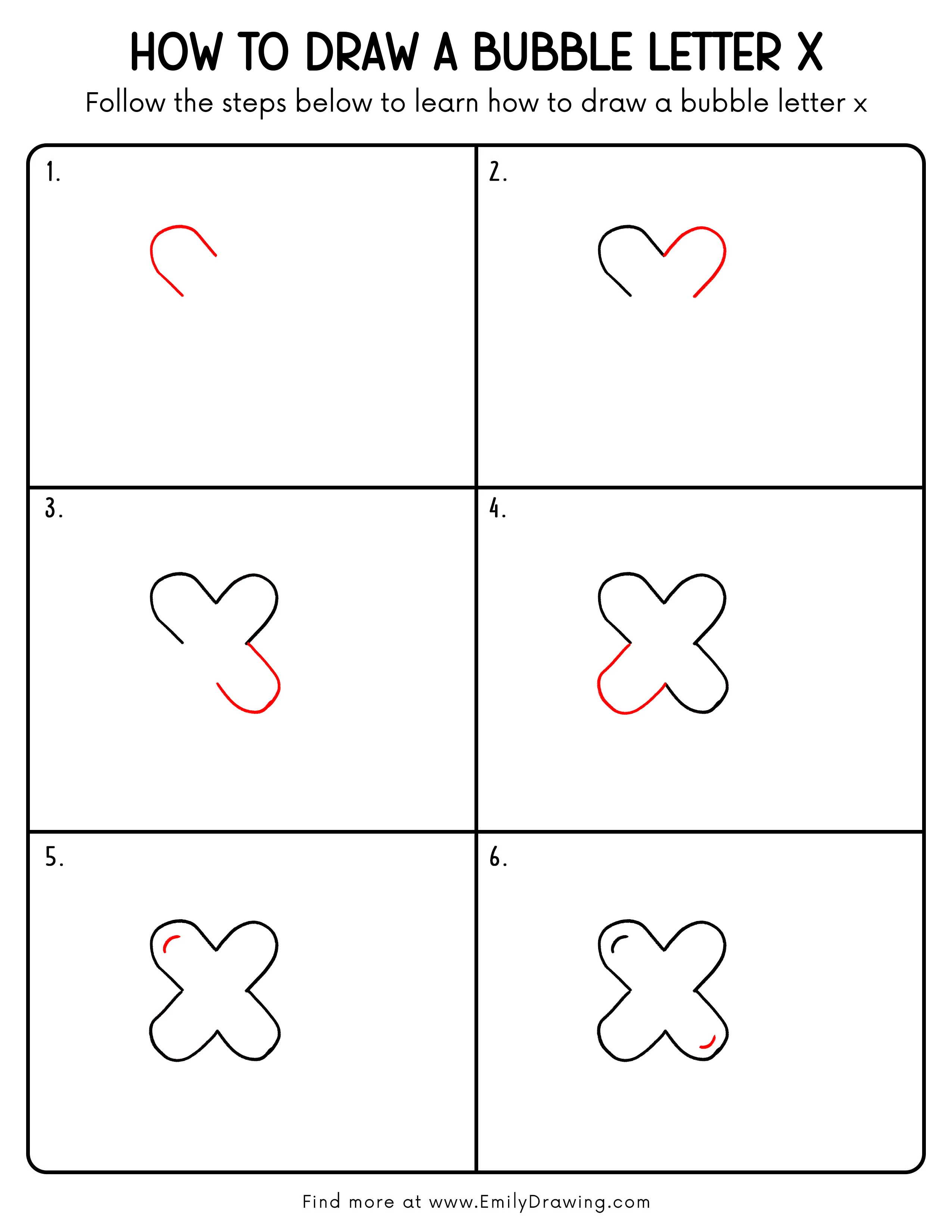Printable Bubble Letter X Drawing Guide
